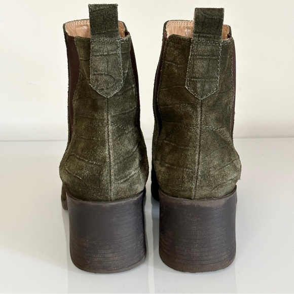 Steve Madden Audience Olive Boot 8.5 Croc Embossed Suede Block Heel Pointy Toe - Picture 6 of 11